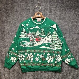 Vintage‎ Nutcracker Shirt Mens Small Green AOP Christmas Tree Santa Long Sleeve